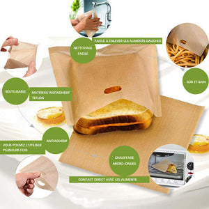 Sac à toast réutilisable en téflon résistant aux hautes températures (paquet de 5)